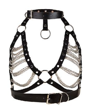 Harness com Contorno de Busto em Couro com Correntes
